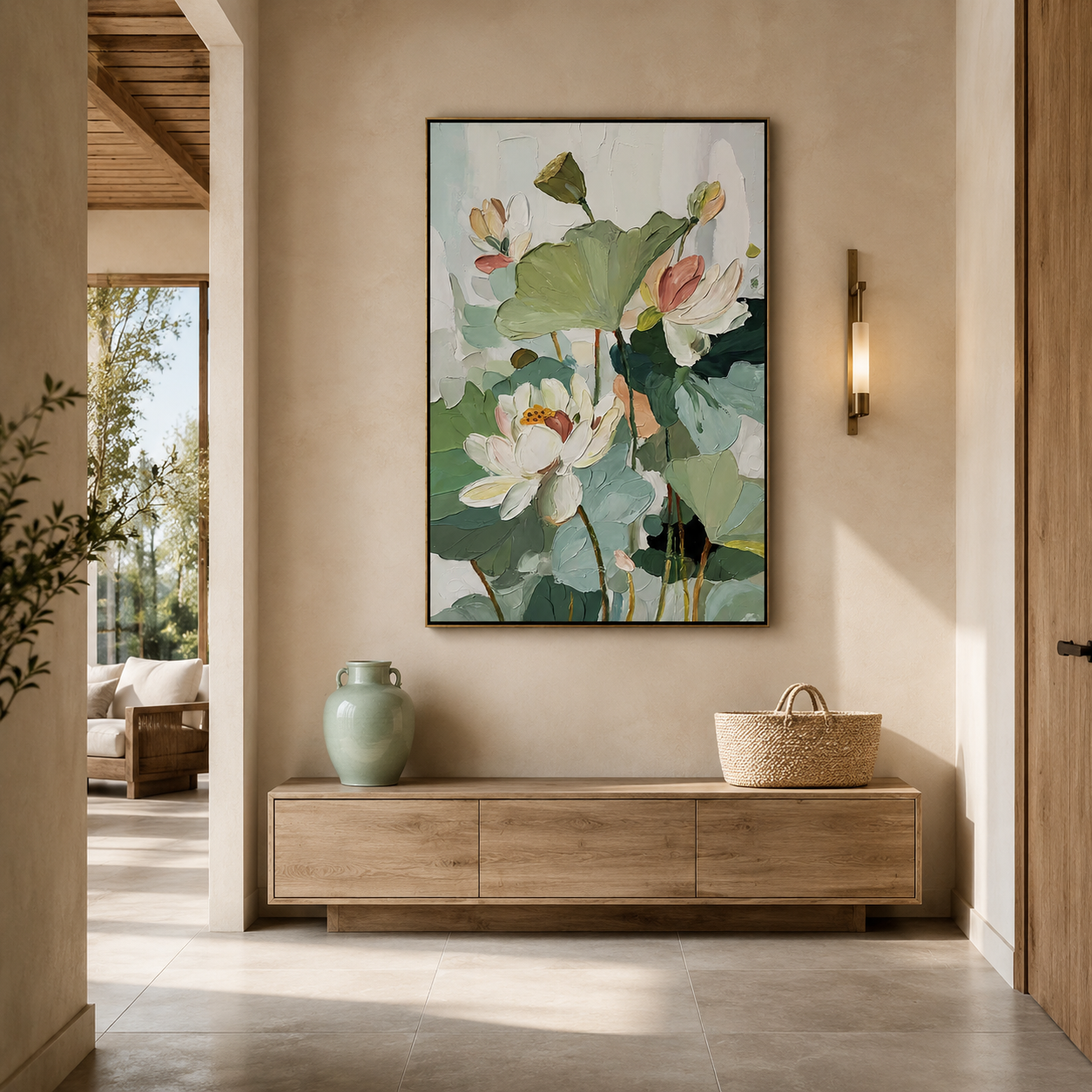Emerald Lotus¨CTextured Botanical Oil Painting