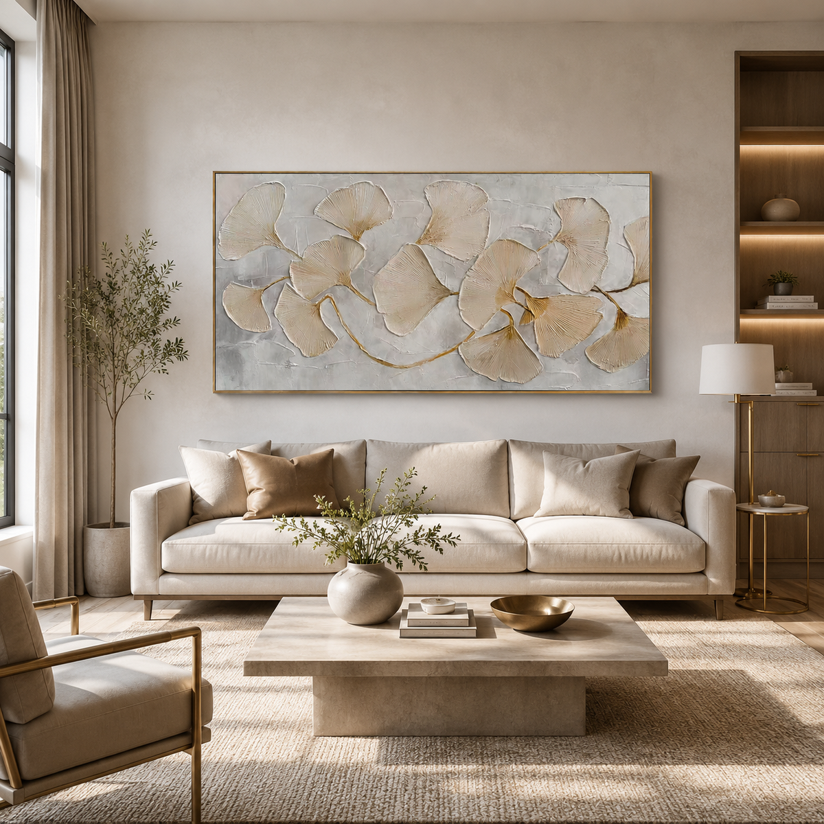 Golden Harmony Ginkgo Leaf Painting