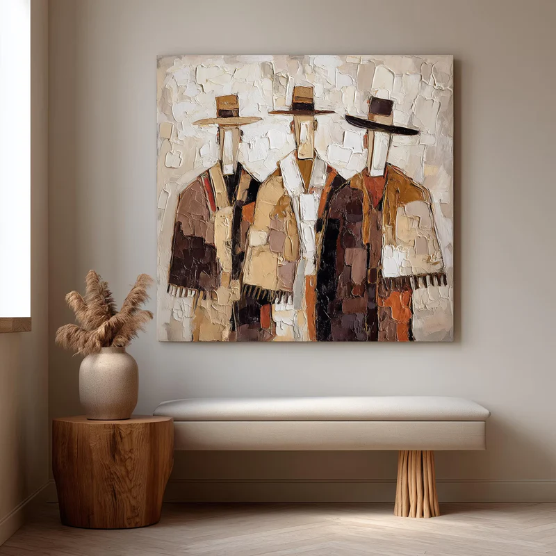 3 Figures Warm Tone Abstract Painting