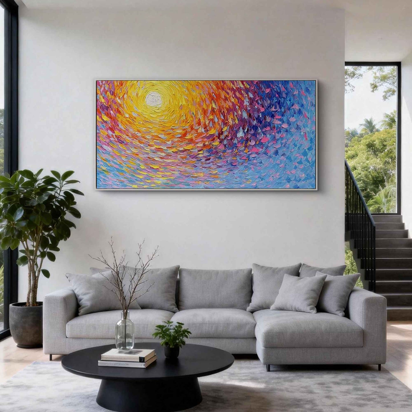 Sunset Vortex Impasto Abstract Painting
