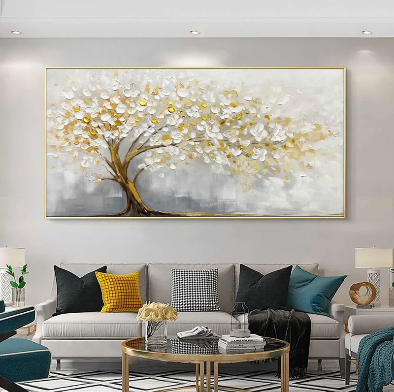 Golden Blossom Serenity Textured Painting