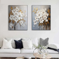 Golden Bloom White Floral Textured Painting Set Set of 2