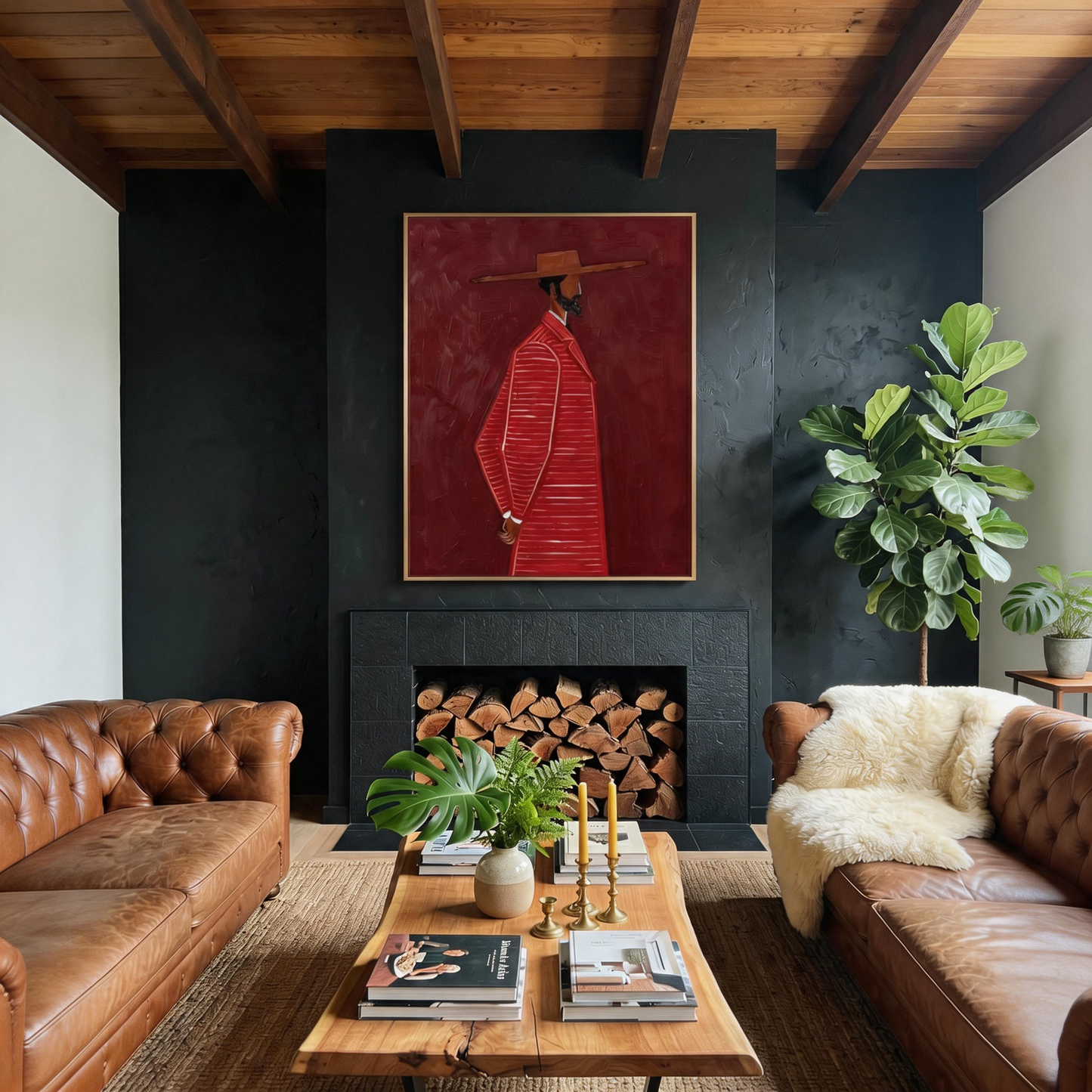 Red Stripe Gentleman Portrait Canvas Art
