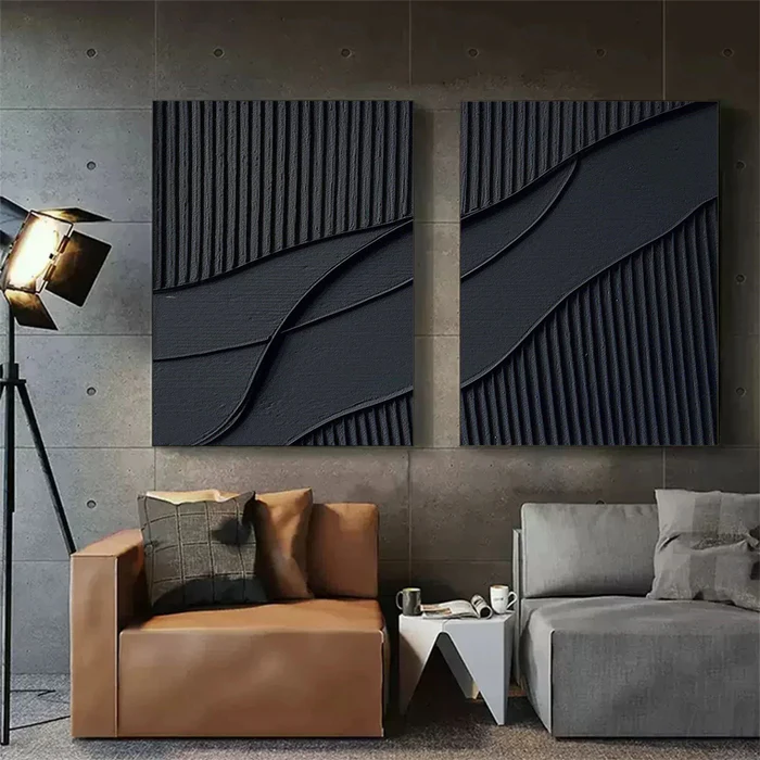 Midnight Rhythm Black Abstract Wall Art Set Set of 2