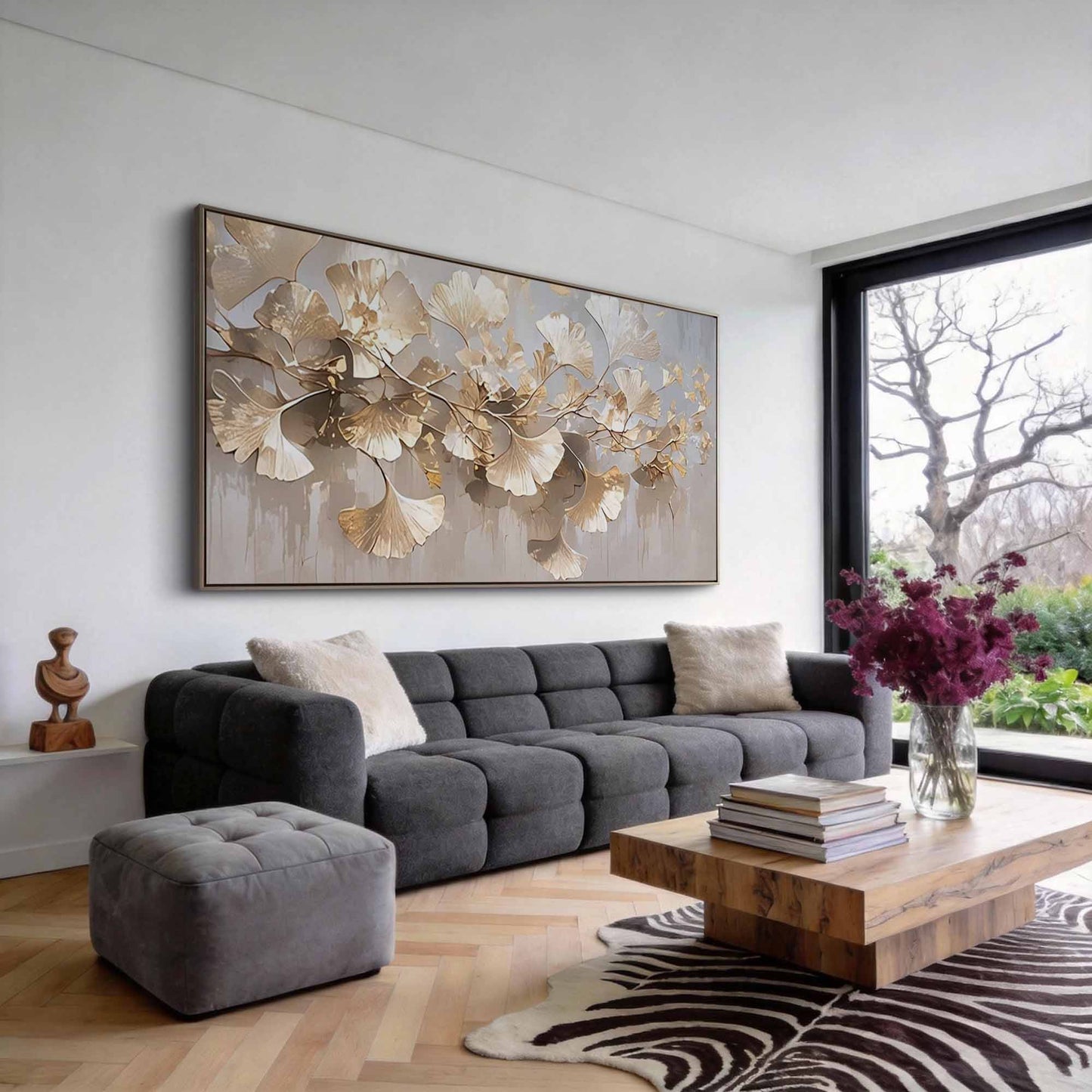 Gilded Ginkgo Branch Abstract Painting