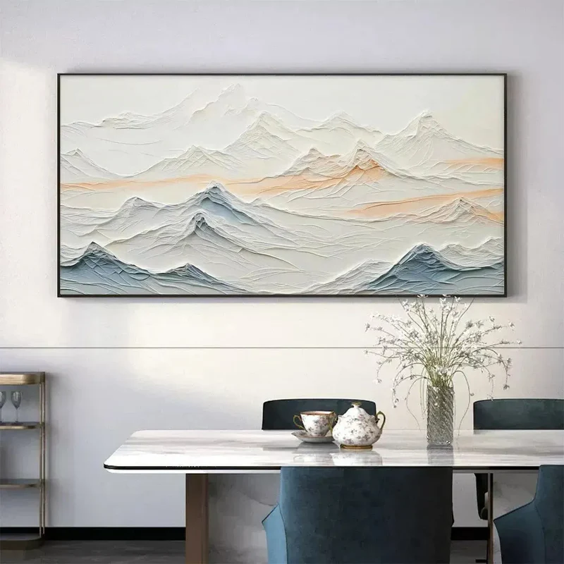 Silent Peaks Textured Mountain Painting