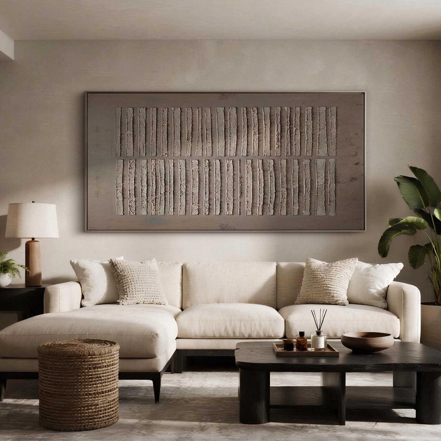 Warm Grey Ridged Minimalist Abstract Painting