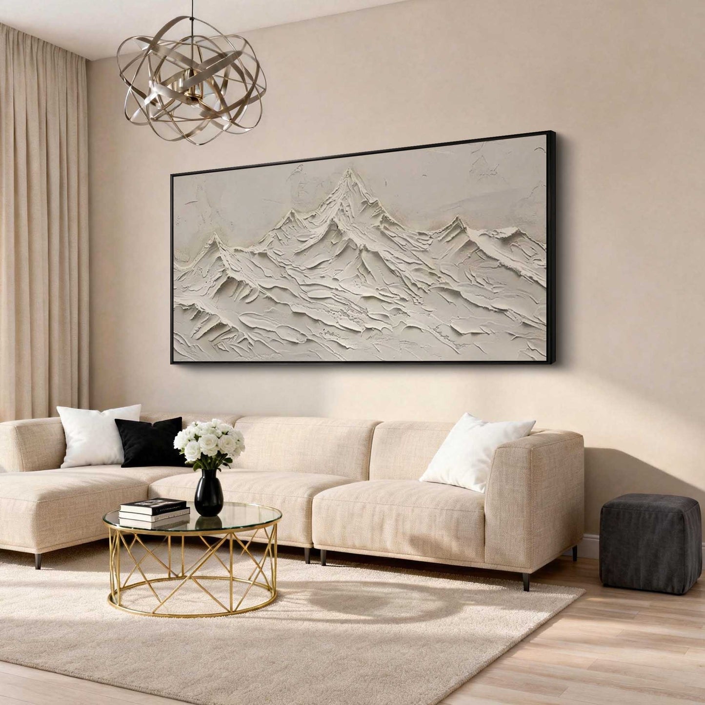 White Summit Textured Mountain Painting