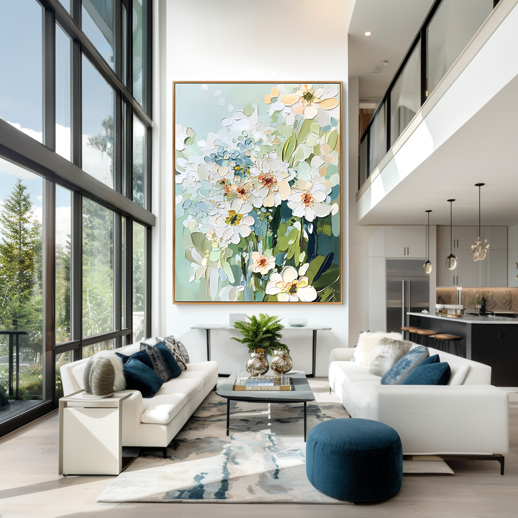 Spring Breeze White Floral Abstract Painting