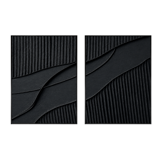 Midnight Rhythm Black Abstract Wall Art Set Set of 2