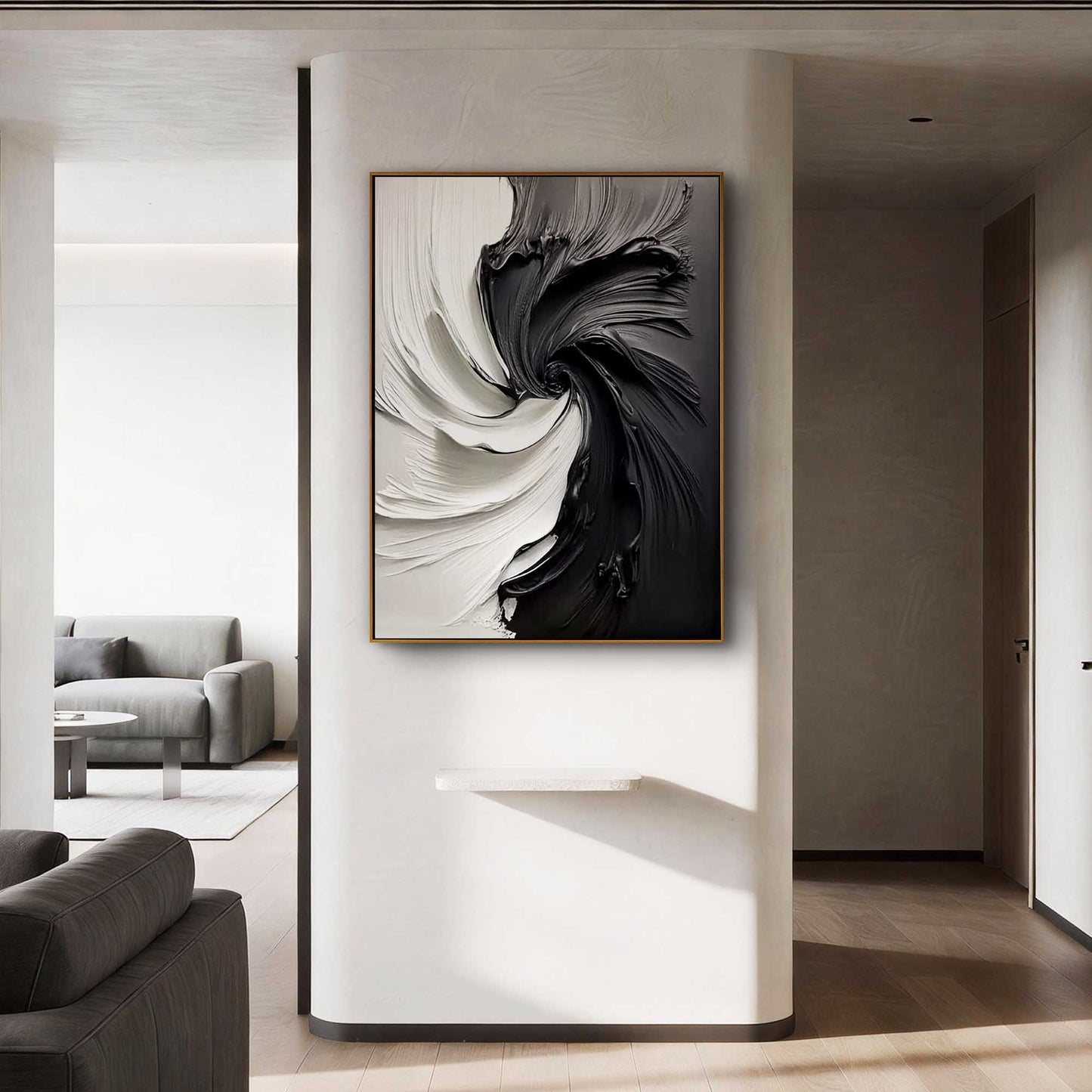 Monochrome Vortex 3D Impasto Abstract Painting