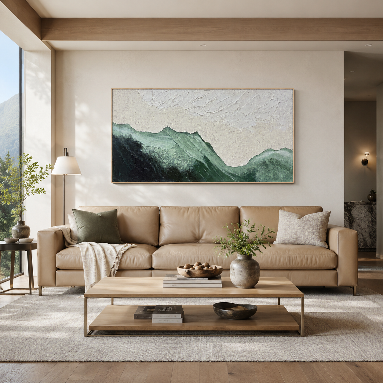 Mist Valley Textured Green Abstract Painting