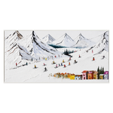 Colorful Ski Resort Winter Textured Landscape Painting
