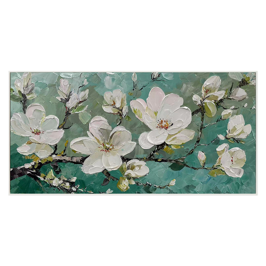 White Floral Textured Painting