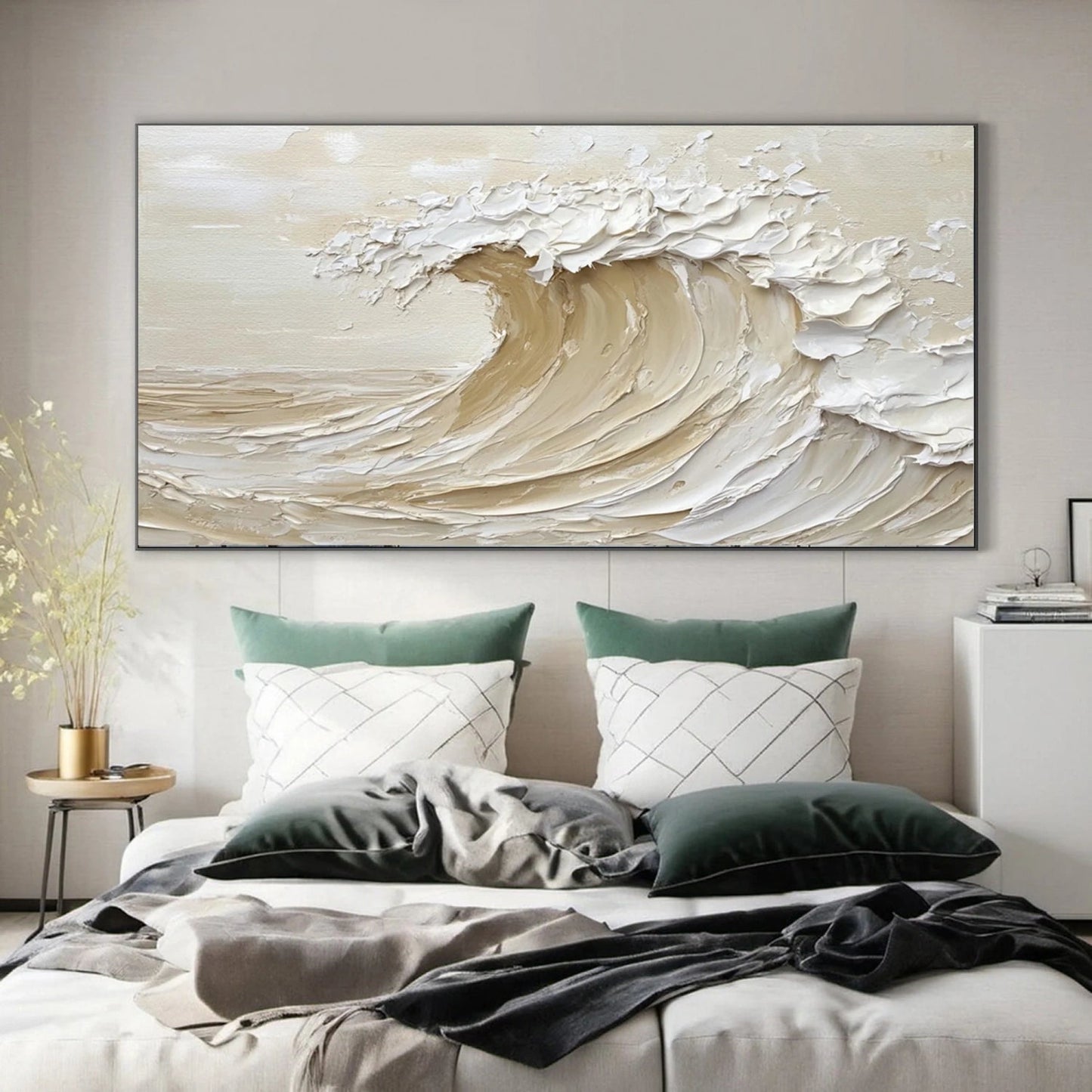 Golden Crest-Beige Ocean Wave Painting