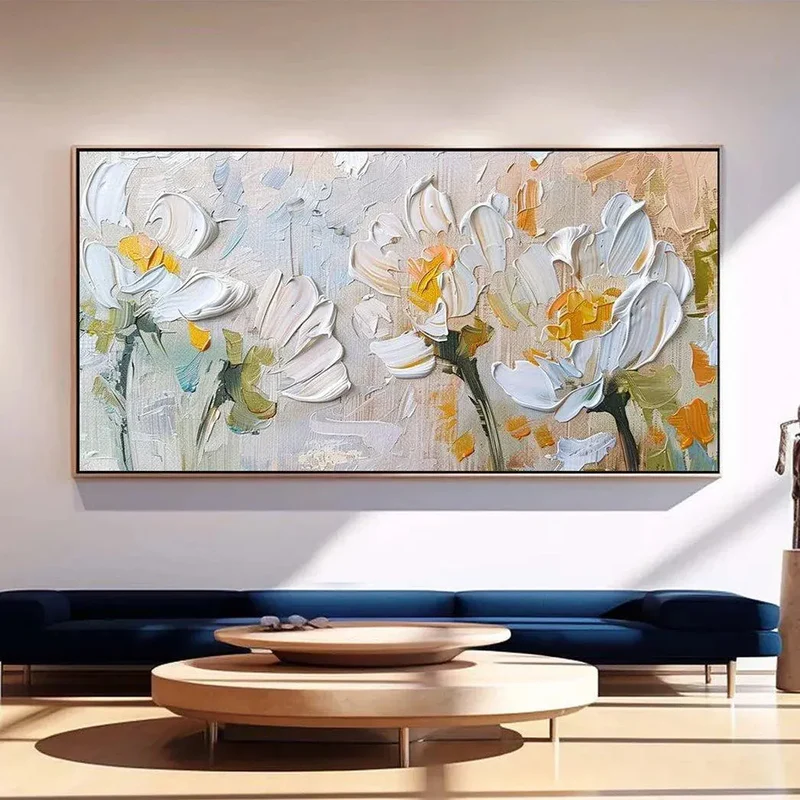 White Floral Textured Painting