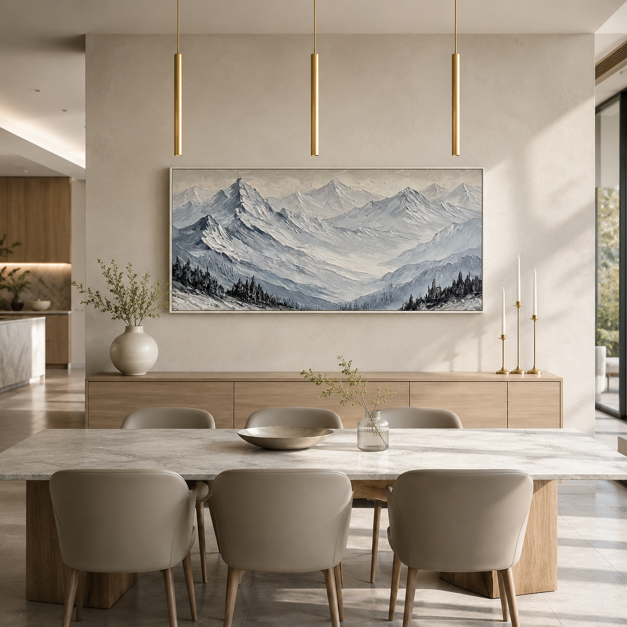 Silent Peaks Textured Mountain Painting