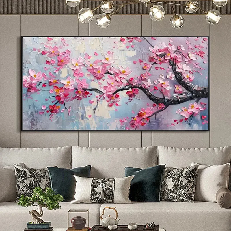 Pink Cherry Tree Textured Painting