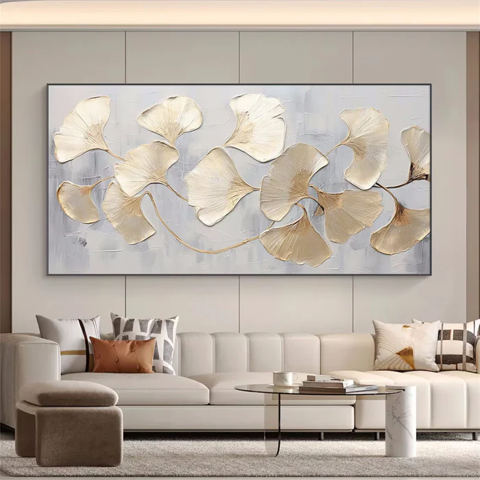 Golden Harmony Ginkgo Leaf Painting