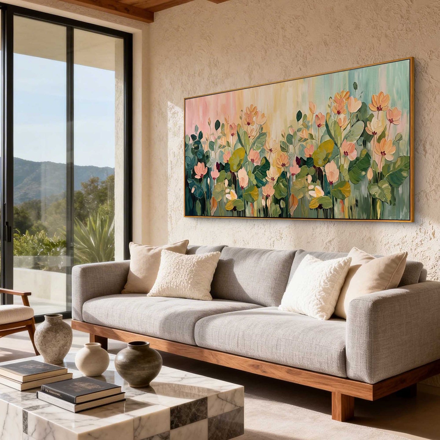 Blush Meadow Floral Impasto Oil Painting