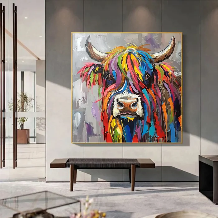 Rainbow Spirit Highland Cow Painting