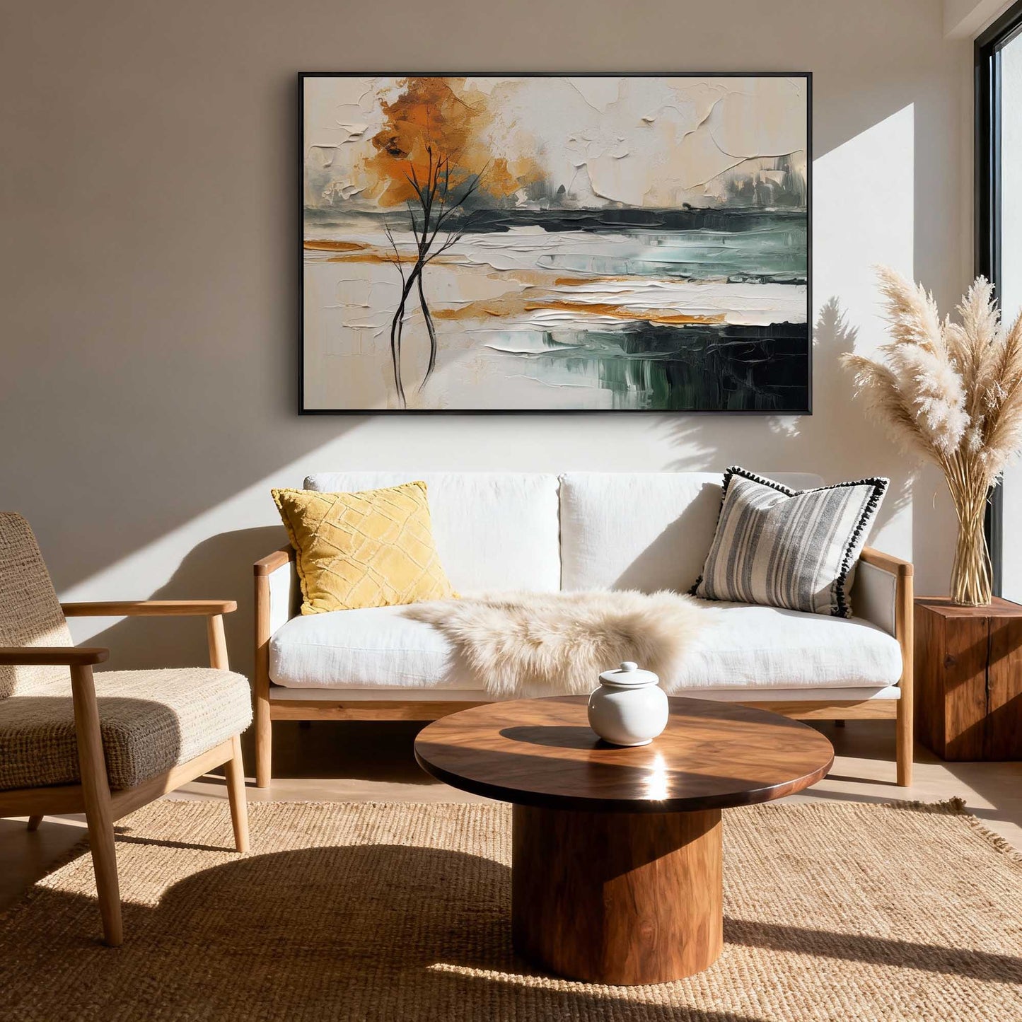 Amber Solitude Landscape Impasto Canvas Art