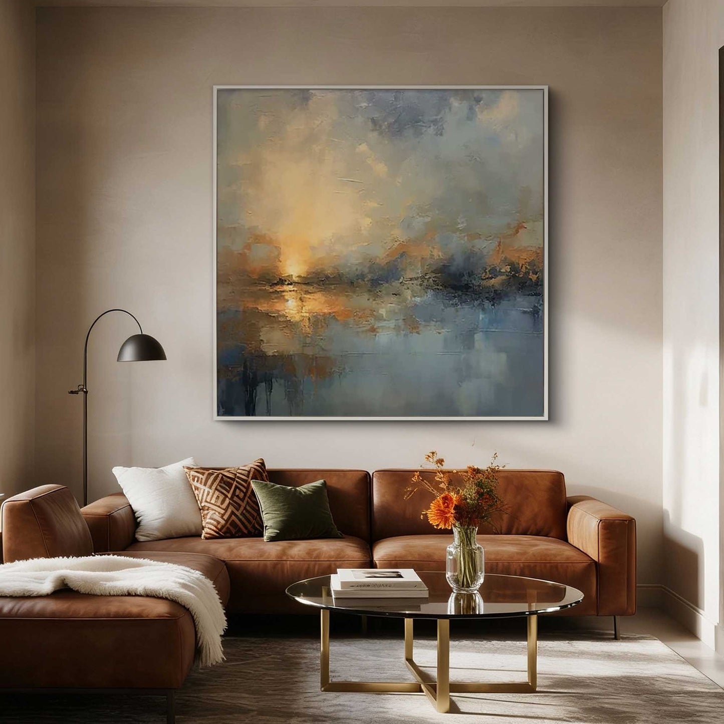 Golden Dusk Reflections Abstract Painting