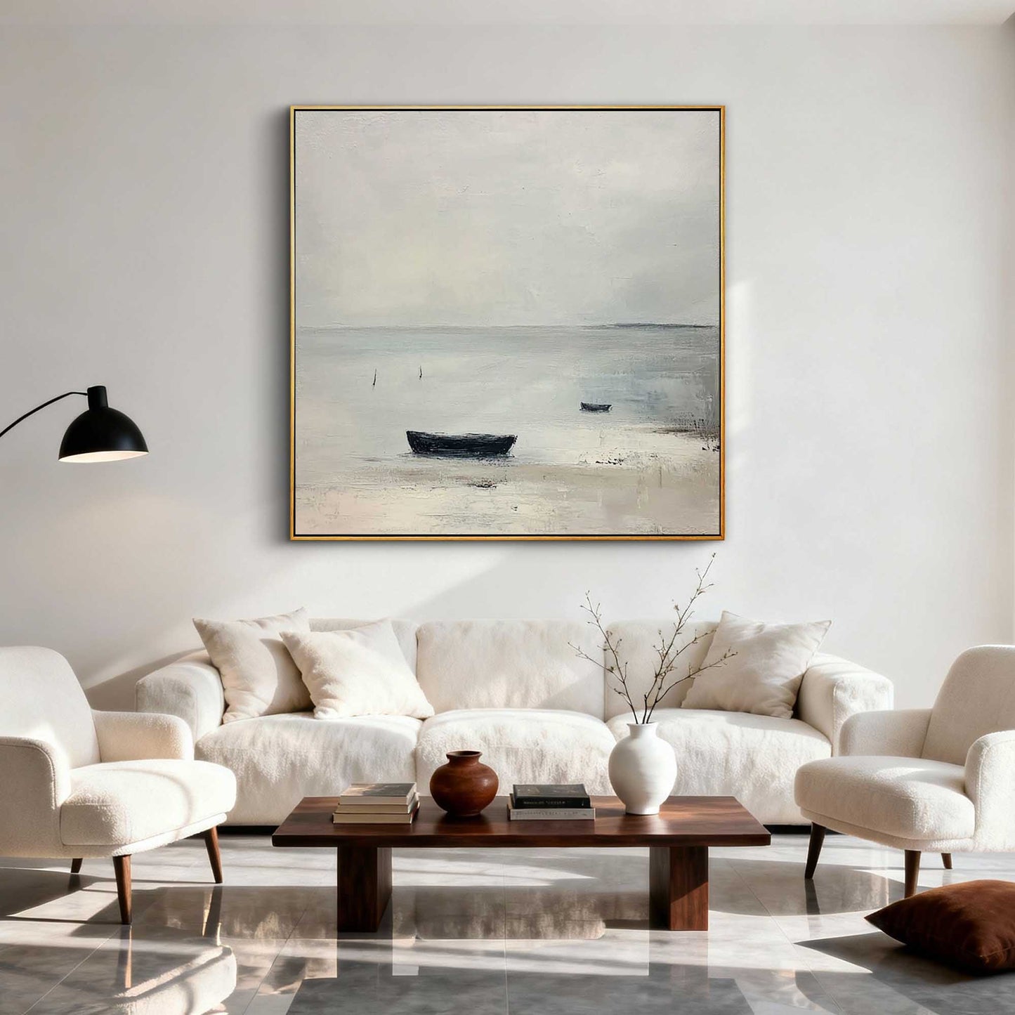 Still Shore Boat Landscape Painting