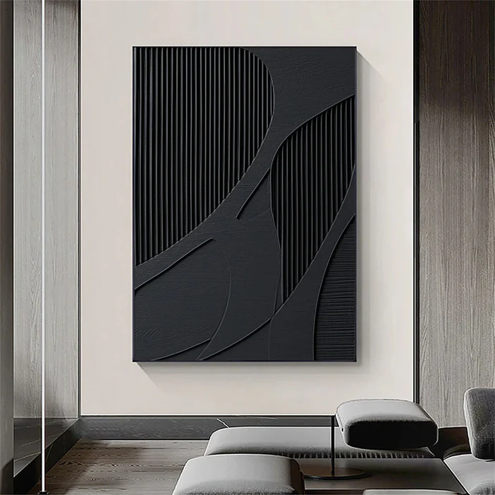 Noir Flow Black Textured Painting
