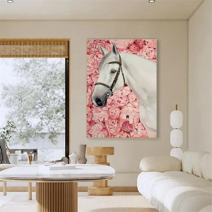 Blush Garden White Horse Painting
