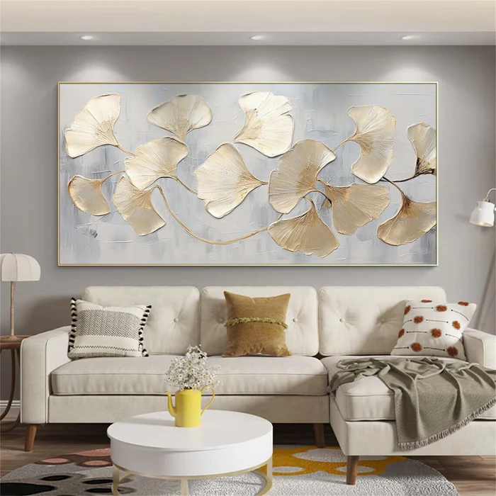 Golden Harmony Ginkgo Leaf Painting