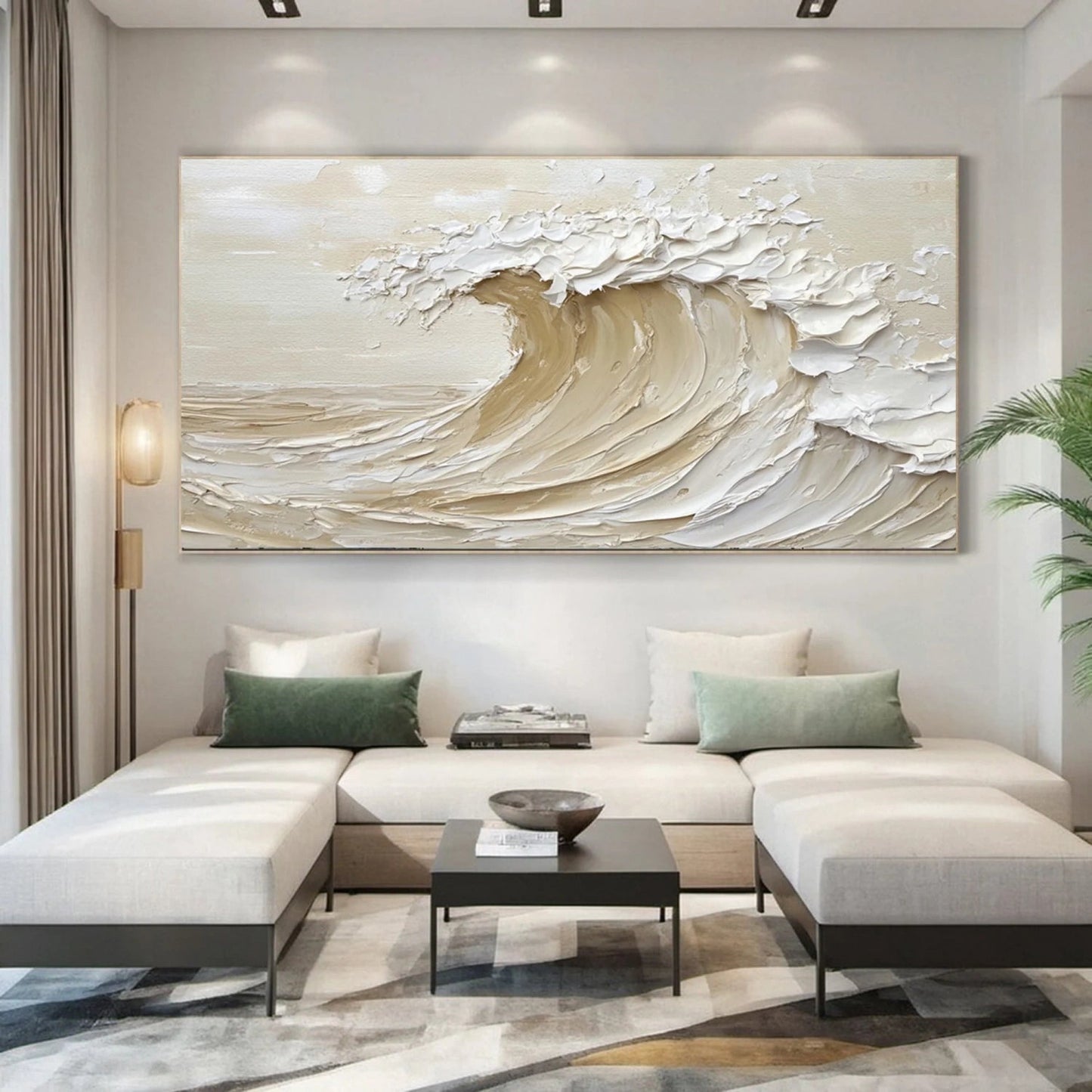 Golden Crest-Beige Ocean Wave Painting