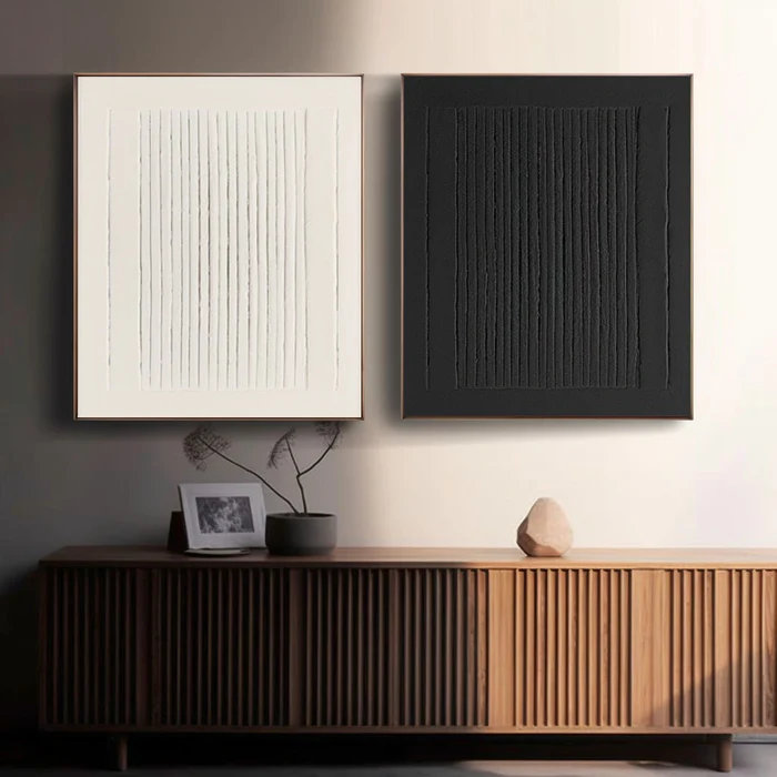 Dual Balance Black and White Textured Painting Set Set of 2