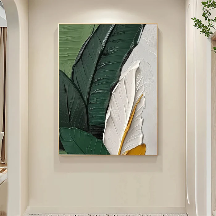 Verdant Harmony Leaf Textured Painting Set Set of 2