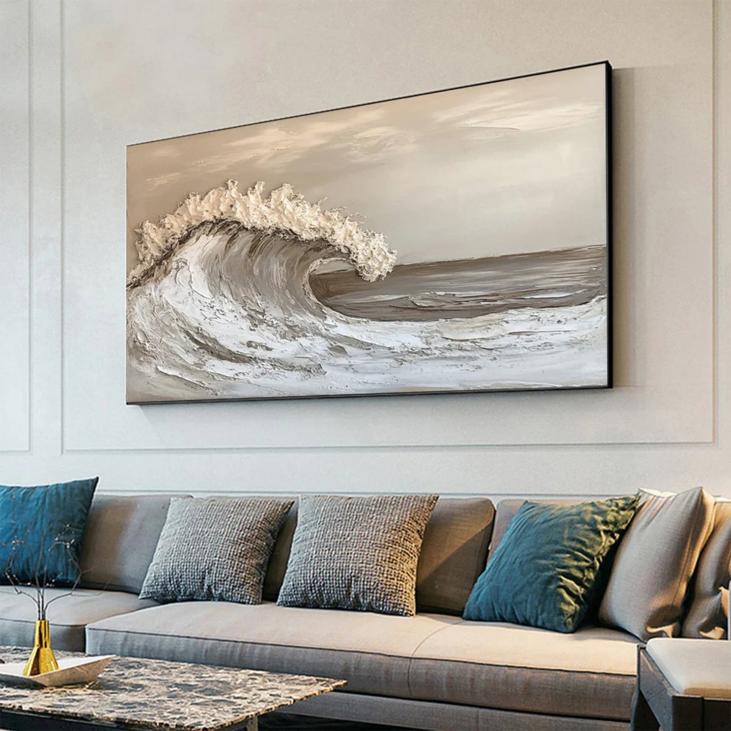 Golden Tide-Beige Ocean Wave Painting