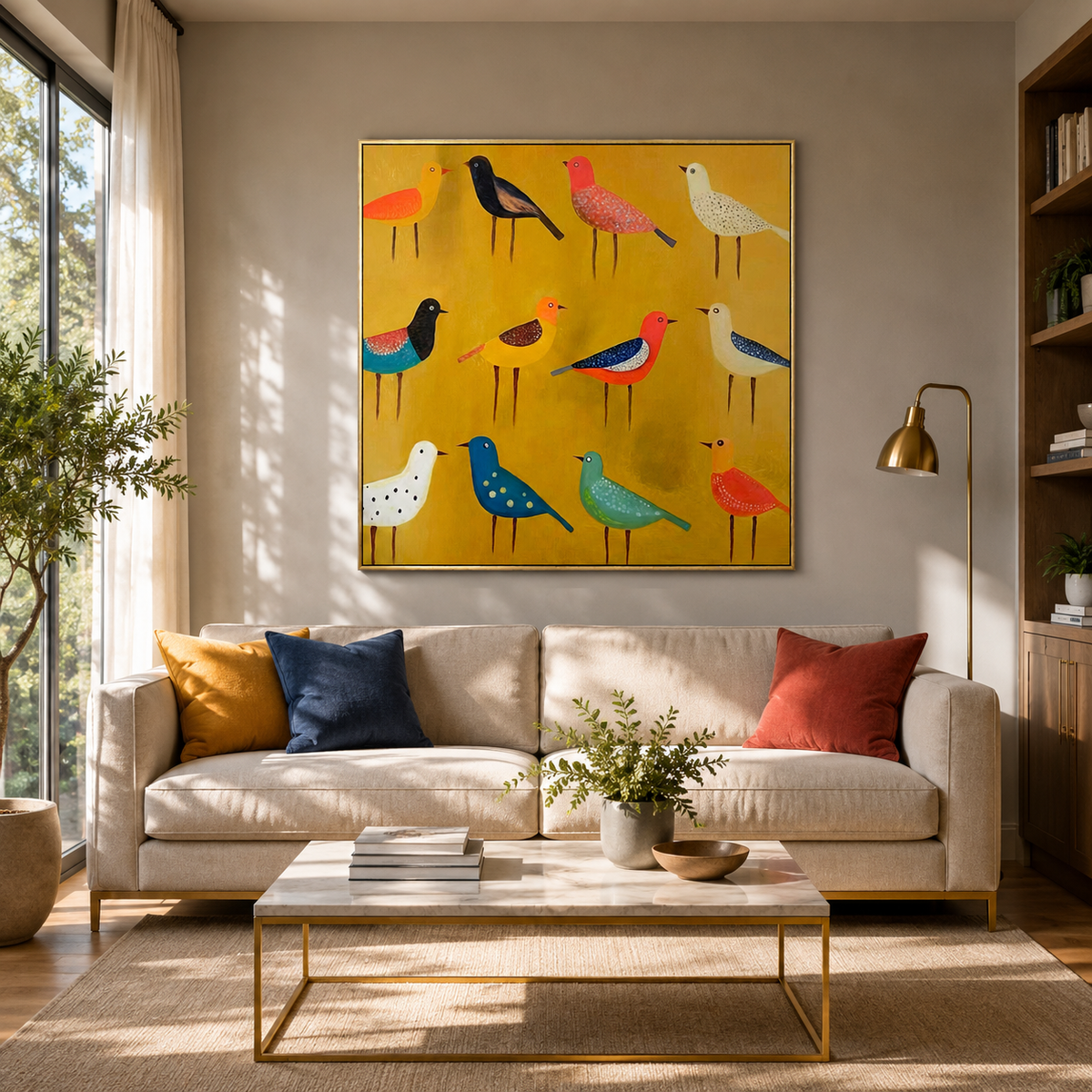Joyful Birds Colorful Abstract Painting