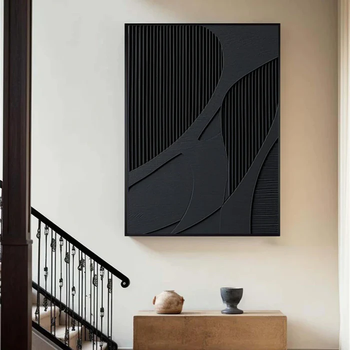 Noir Flow Black Textured Painting