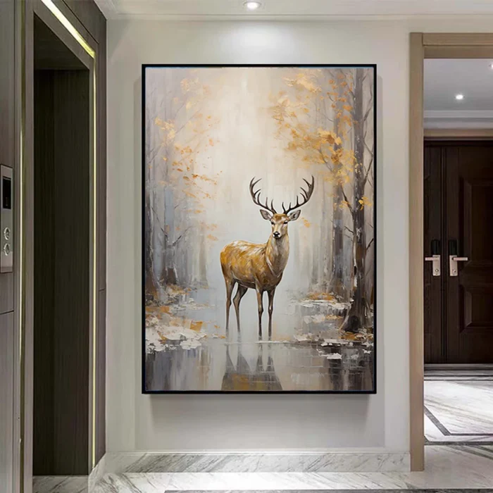 Golden Forest Serenity Deer Painting