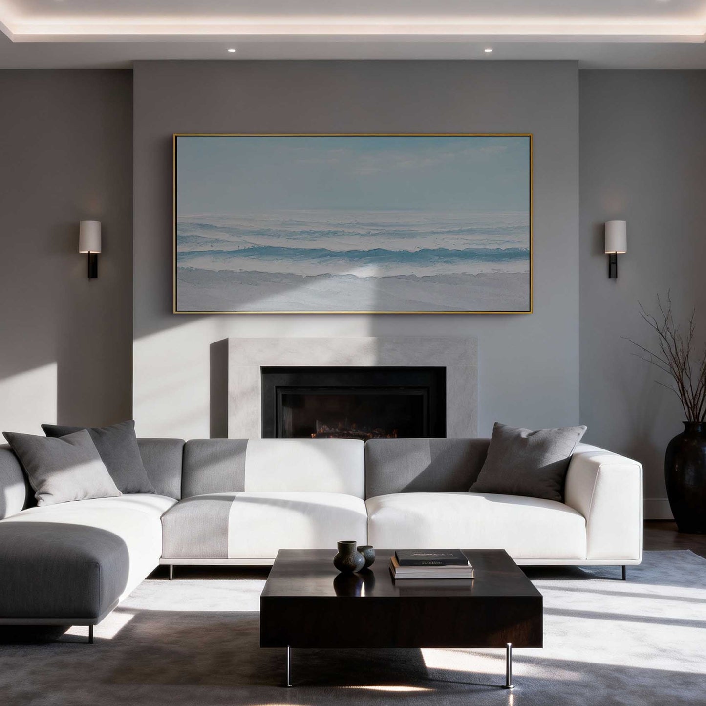 Soft Blue Calm Shore Textured Painting