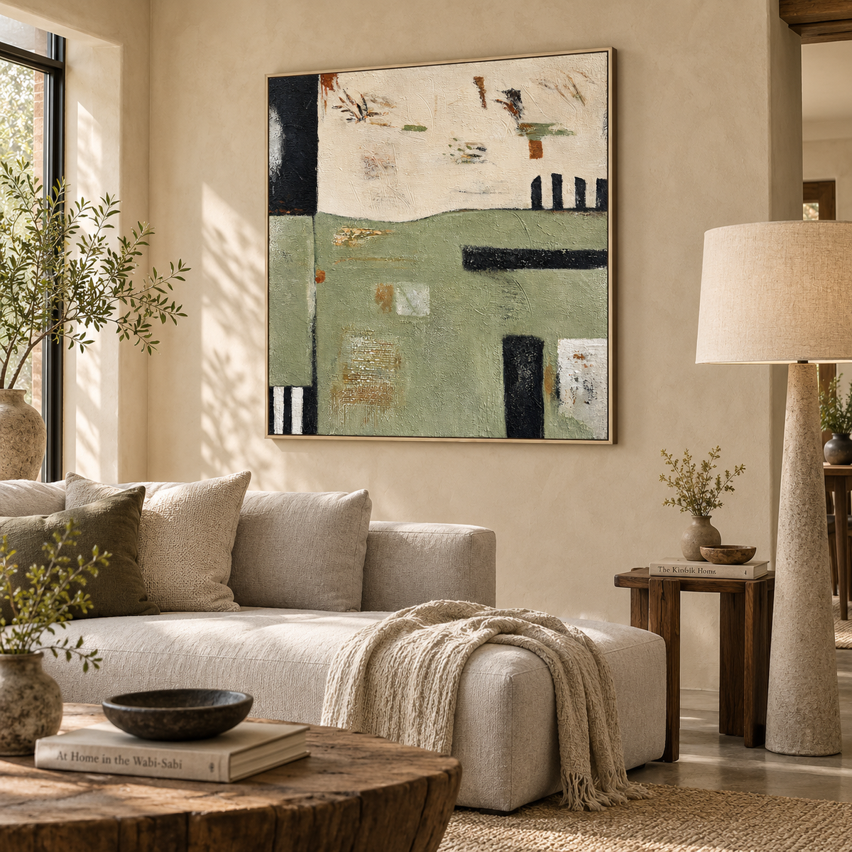 Muted Horizon Green Abstract Painting