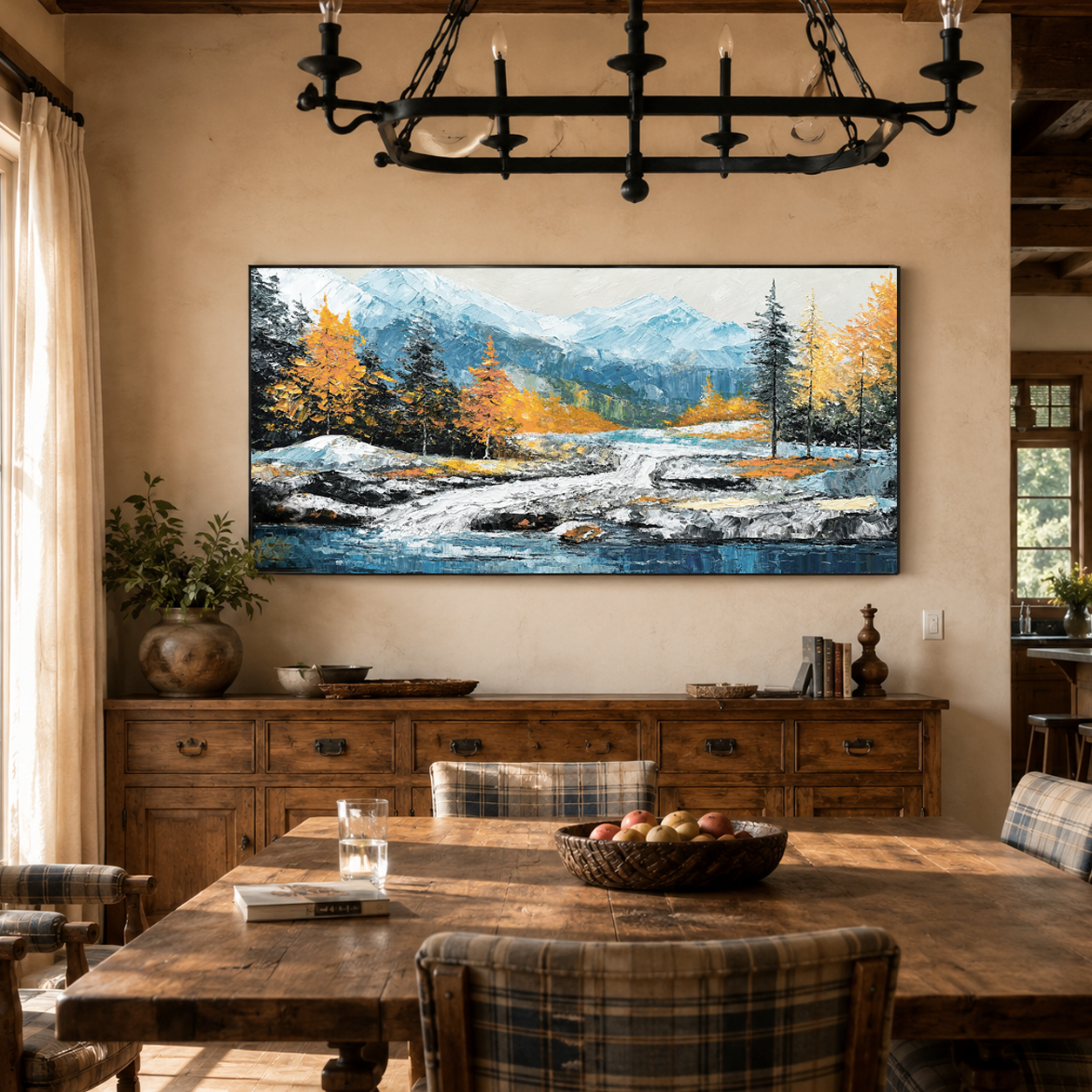 Mountain River Textured Painting