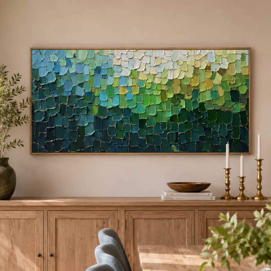 Emerald Mosaic Textured Abstract Painting #RIS2 (314)
