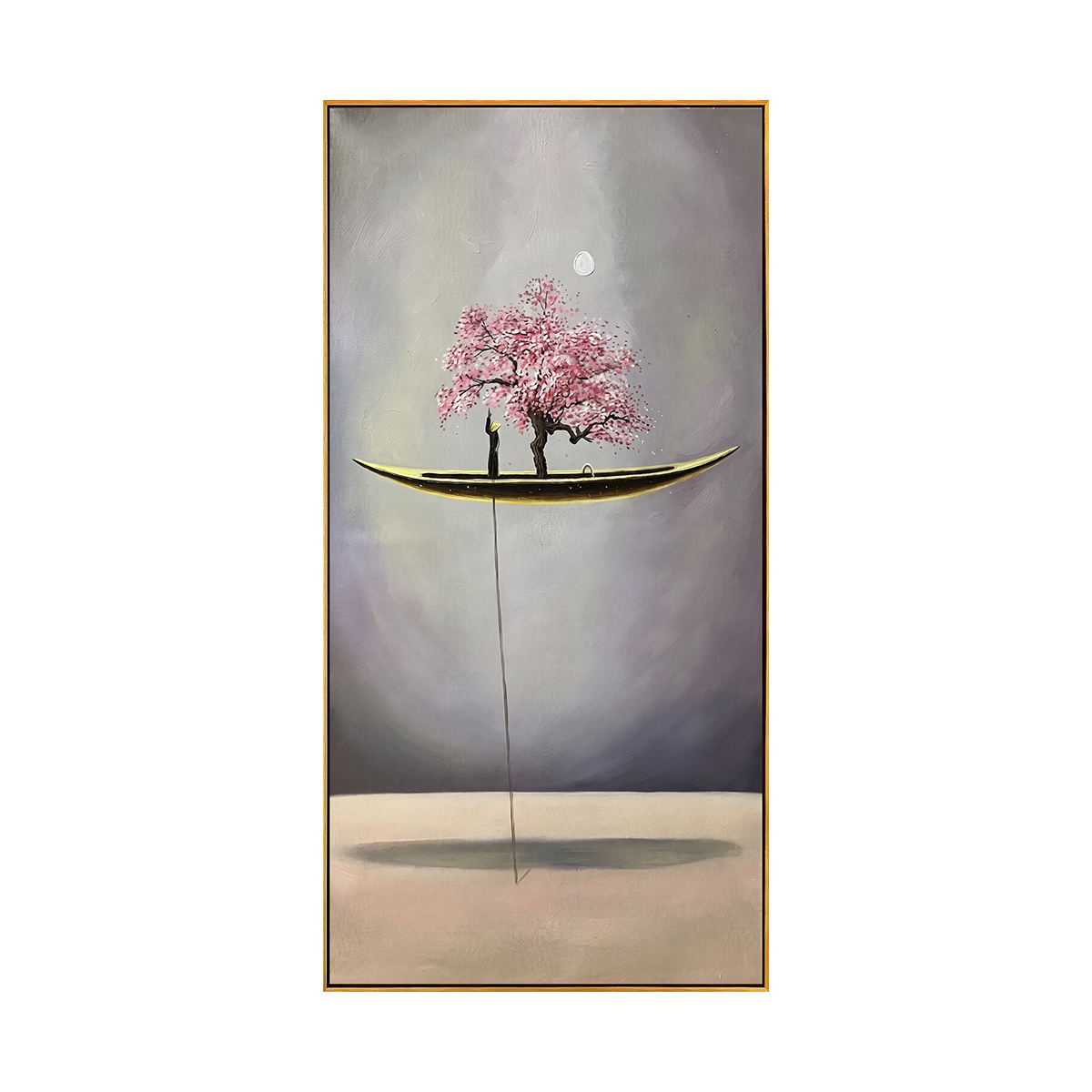 Moonlit Sakura Boat Surreal Canvas Art