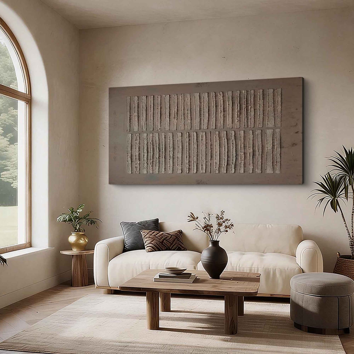 Warm Grey Ridged Minimalist Abstract Painting