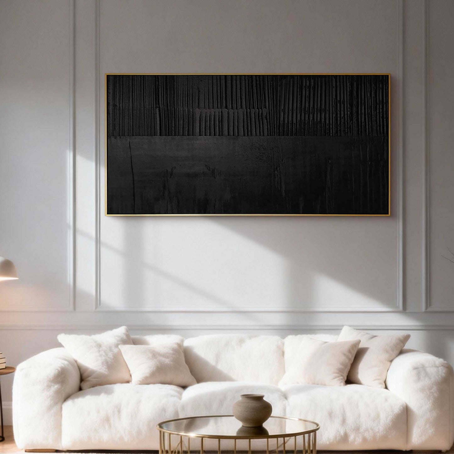 Deep Black Two-Tier Textured Canvas Art