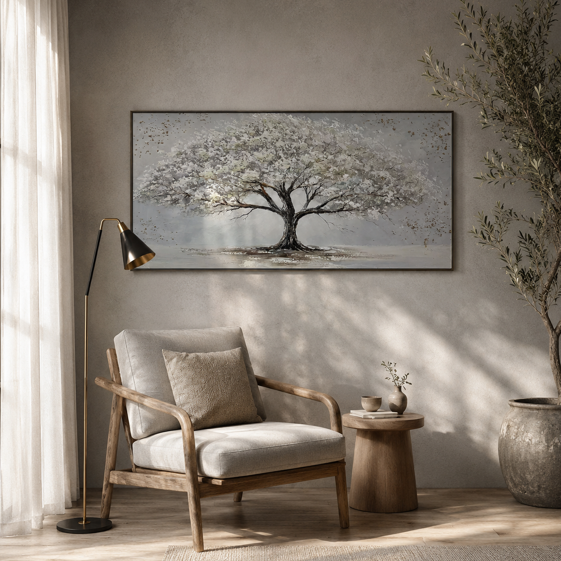 Silver Tree Textured Painting