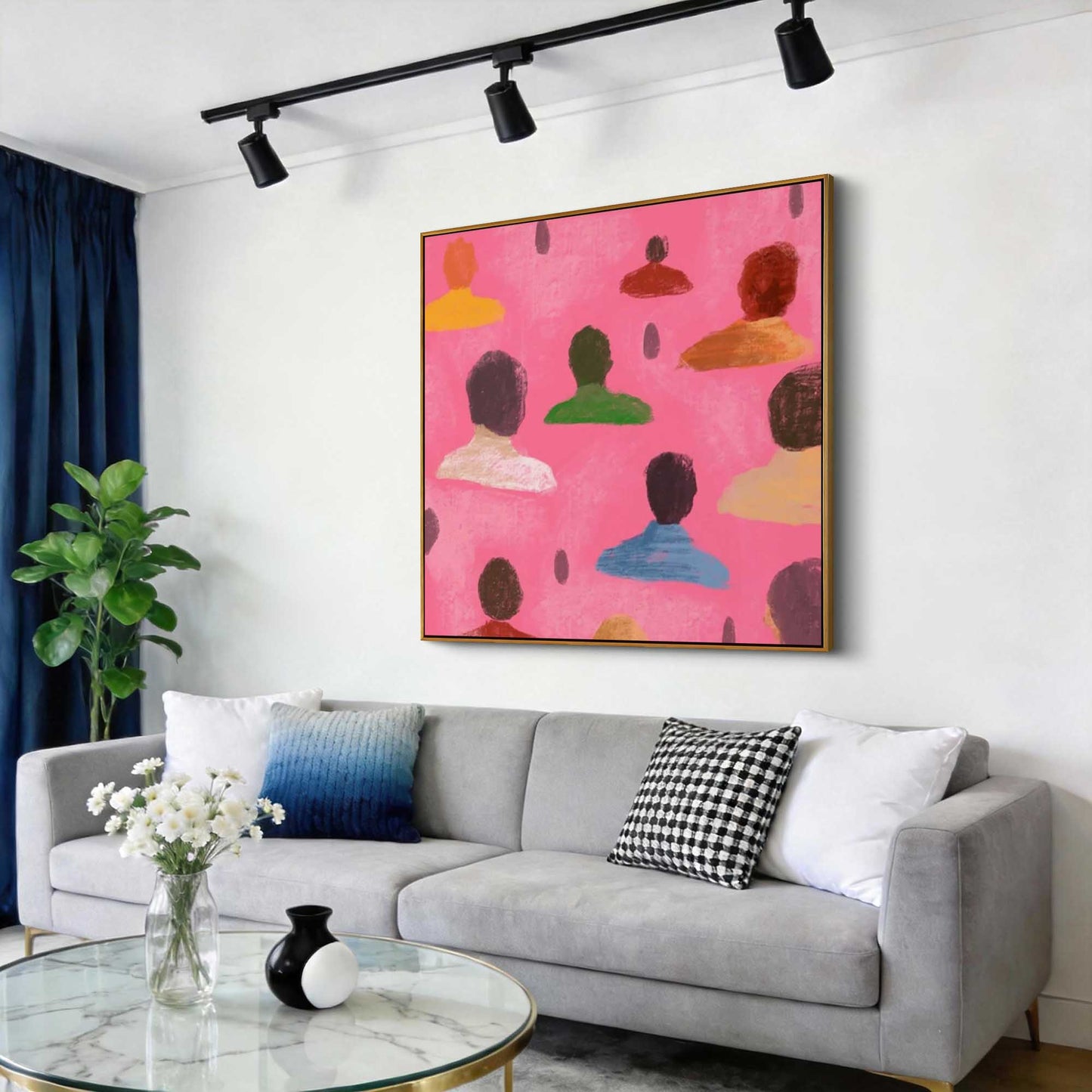 Crowd on Pink Abstract Painting