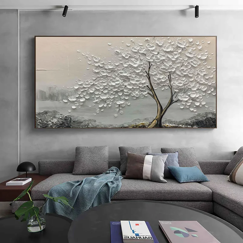 Whispering White Blossom Textured Painting