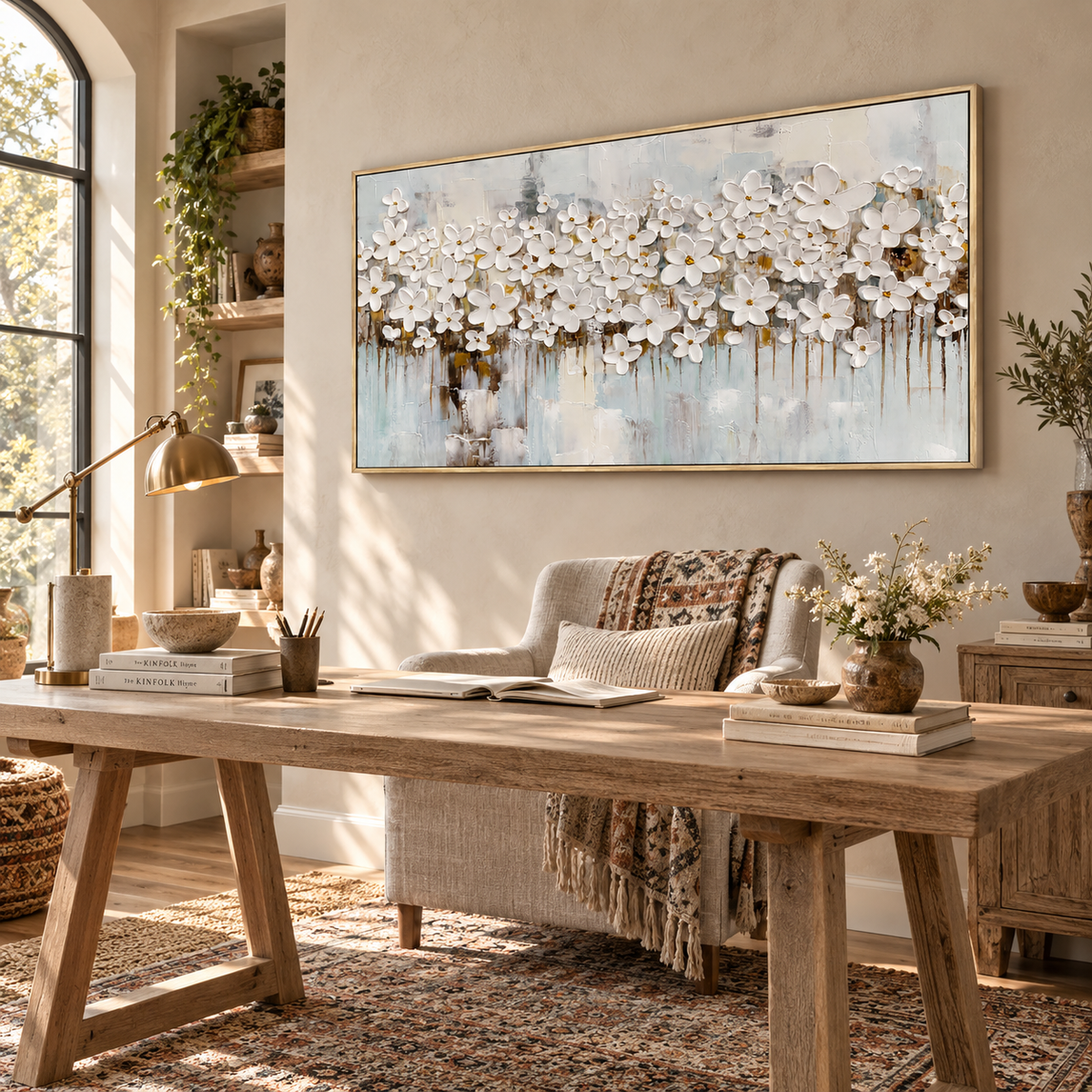Soft Petal Drift White Floral Abstract Painting