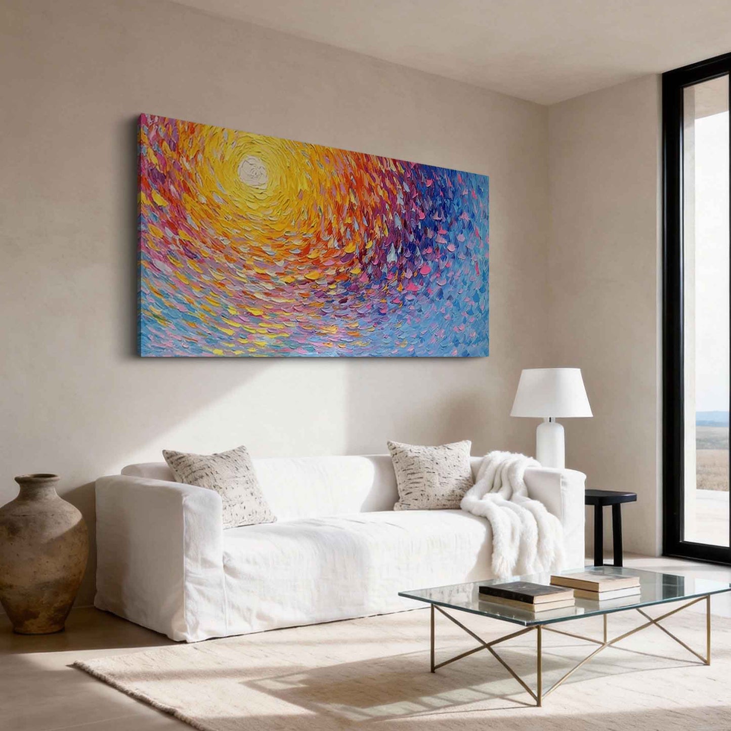 Sunset Vortex Impasto Abstract Painting